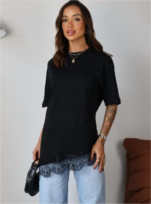 T-Shirt Renda Assimétrica Premium